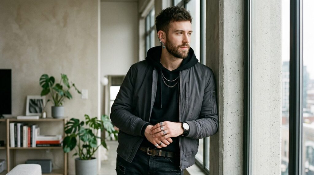 Realistic lifestyle photograph of stylish alternative-fashio