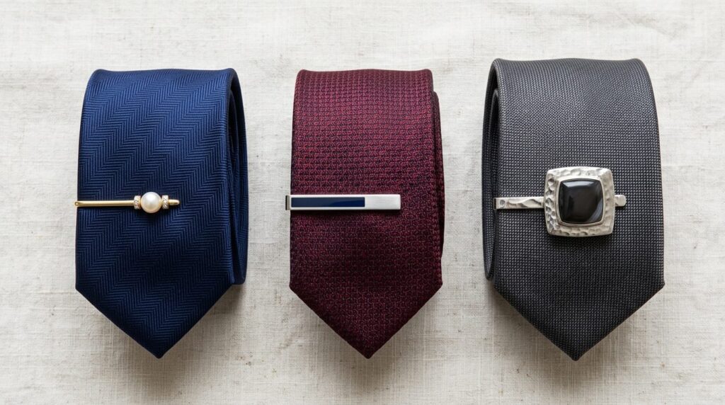 Flat lay overhead product photography of three different tie