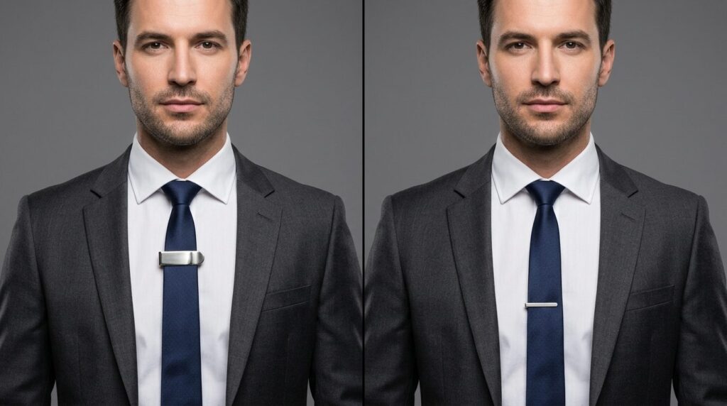 Side-by-side comparison photography of a formal-dressed man 
